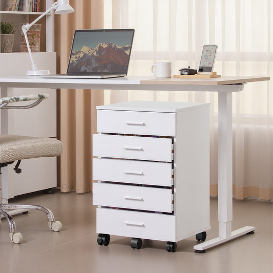 File Cabinet, Mobile Pedestal Filing Cabinet with Wheels & 7 Drawers, Printer Stand with Tool-Free Slides, for Home Office, Cloud White