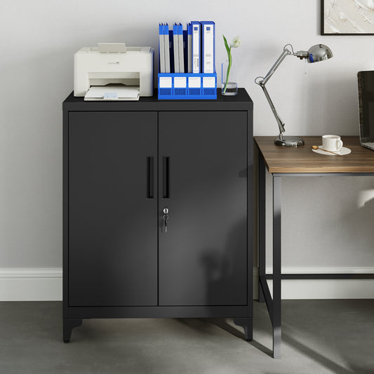 Metal Storage Cabinet with Lockable Doors and Adjustable Shelves, Garage, Office & Utility Organizer, Rust-Resistant Steel, 15.7 x 31.5 x 35.4 Inches, Black