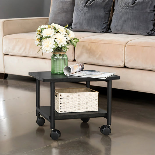 Heavy-Duty Mobile Printer Stand with Drawer, 2-Tier Industrial Cart with Locking Wheels for Home and Office, Ebony Black