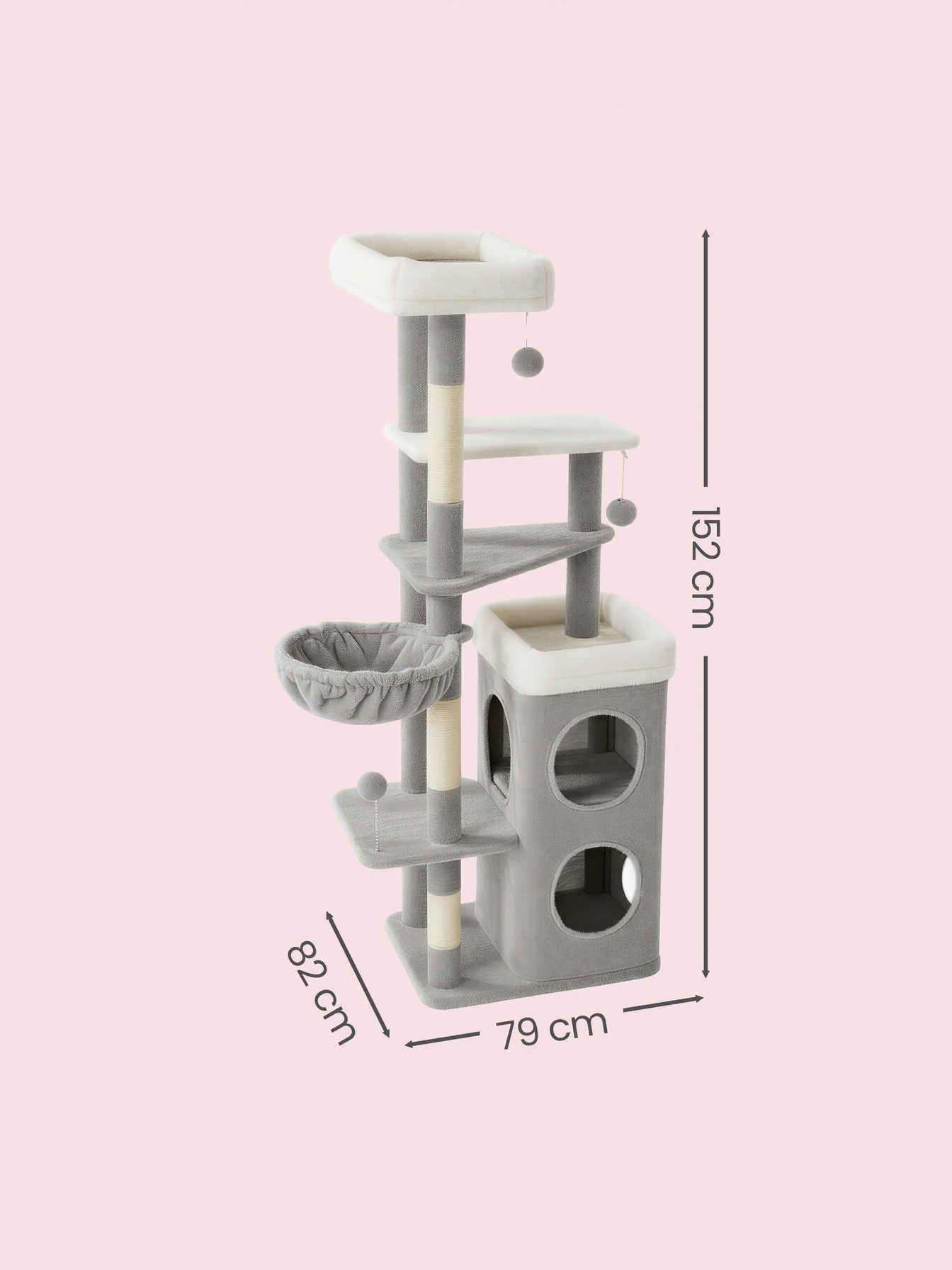 60-Inch Multi-Level Cat Tree Tower with 2 Caves, 3 Scratching Posts & 3 Perches, Plush Cat Condo for Indoor Cats, Dove Gray