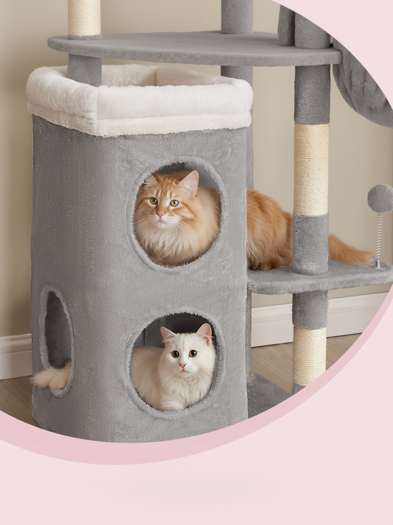 60-Inch Multi-Level Cat Tree Tower with 2 Caves, 3 Scratching Posts & 3 Perches, Plush Cat Condo for Indoor Cats, Dove Gray