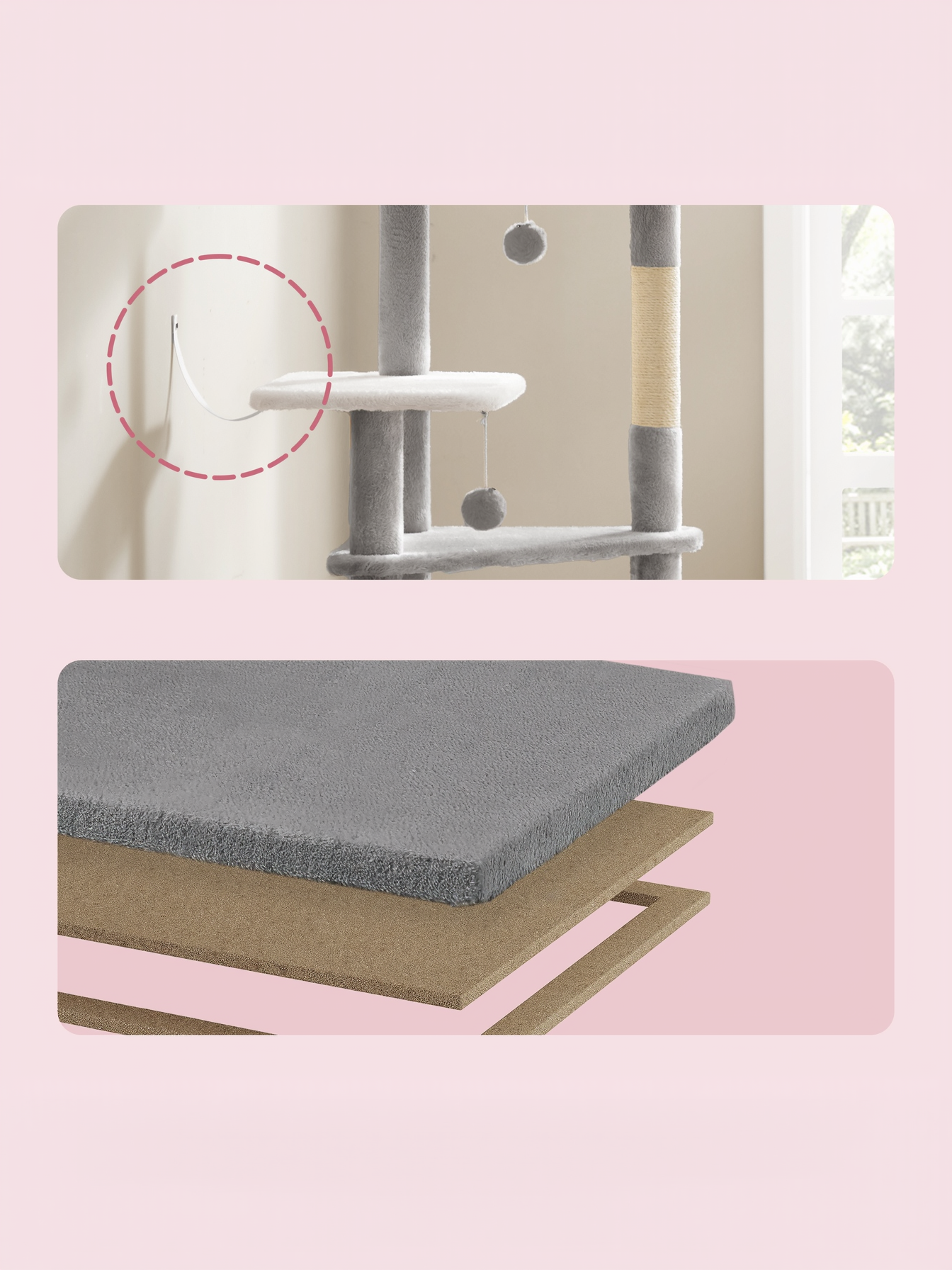 60-Inch Multi-Level Cat Tree Tower with 2 Caves, 3 Scratching Posts & 3 Perches, Plush Cat Condo for Indoor Cats, Dove Gray