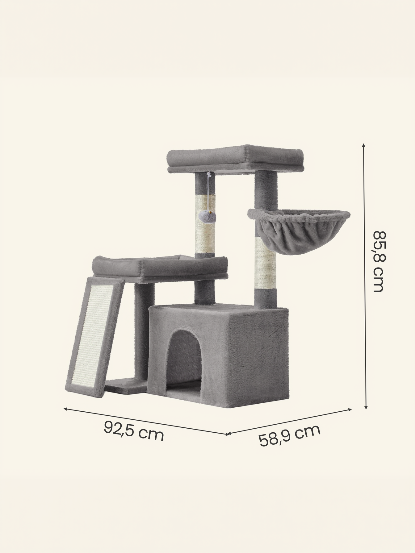 33.8-Inch Cat Tree Tower with Scratching Posts, 2 Perches, Cave & Basket, Multi-Level Cat Condo for Indoor Cats, Dove Gray