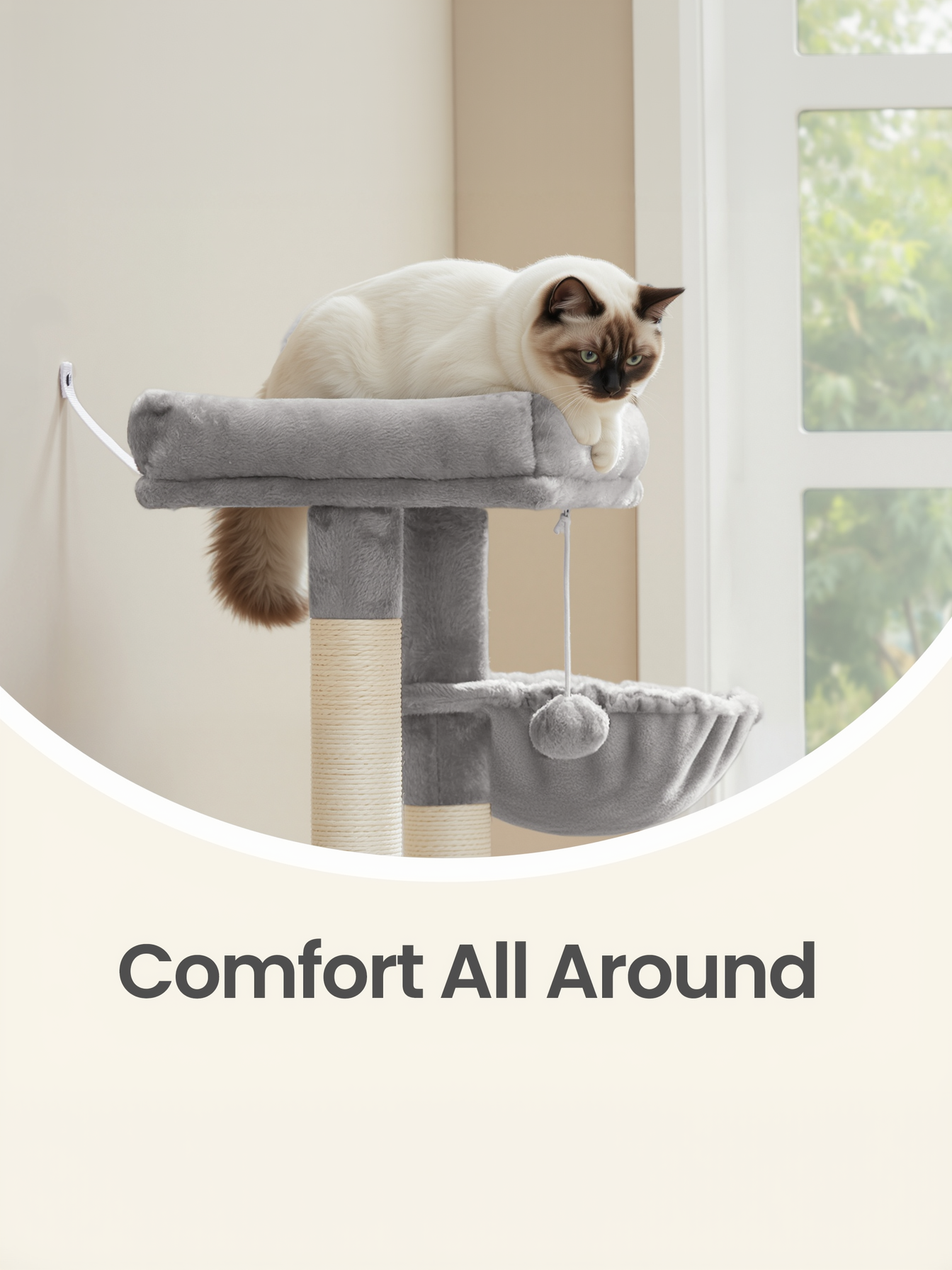 33.8-Inch Cat Tree Tower with Scratching Posts, 2 Perches, Cave & Basket, Multi-Level Cat Condo for Indoor Cats, Dove Gray