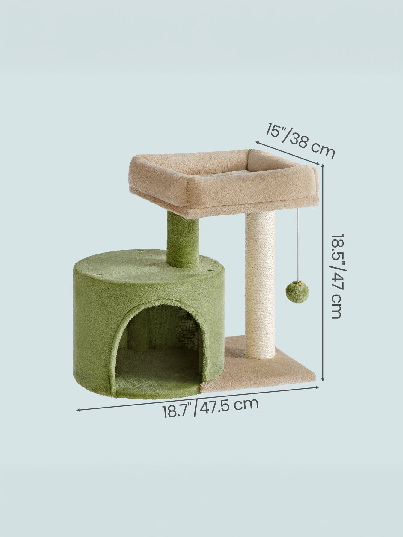 Small Cat Tree Tower with Sisal Scratching Post, Plush Condo with Padded Perch & Cave, for Kittens, Small Spaces, Grass Green and Camel Brown