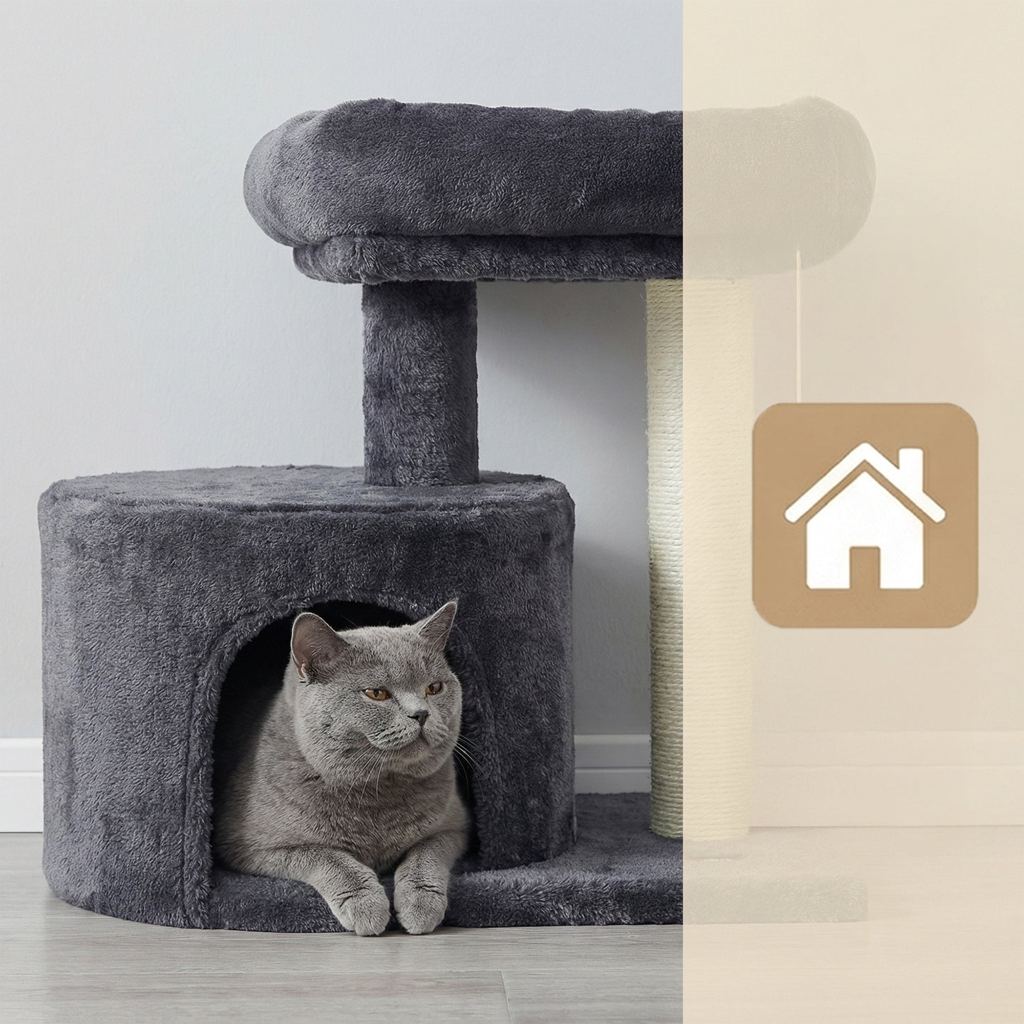 Small Cat Tree Tower with Sisal Scratching Post, Plush Condo with Padded Perch & Cave, for Kittens, Small Spaces,Smoky Gray