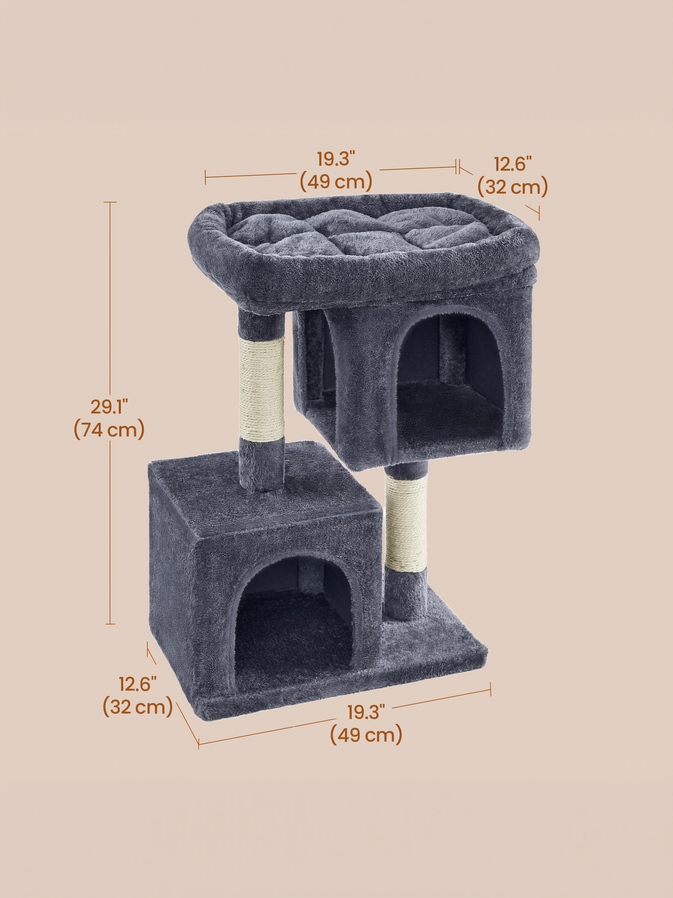 29.1-Inch Cat Tree Tower with Large Perch & 2 Caves, Plush Condo for Medium Cats up to 11 lb, with Scratching Posts, Smoky Gray