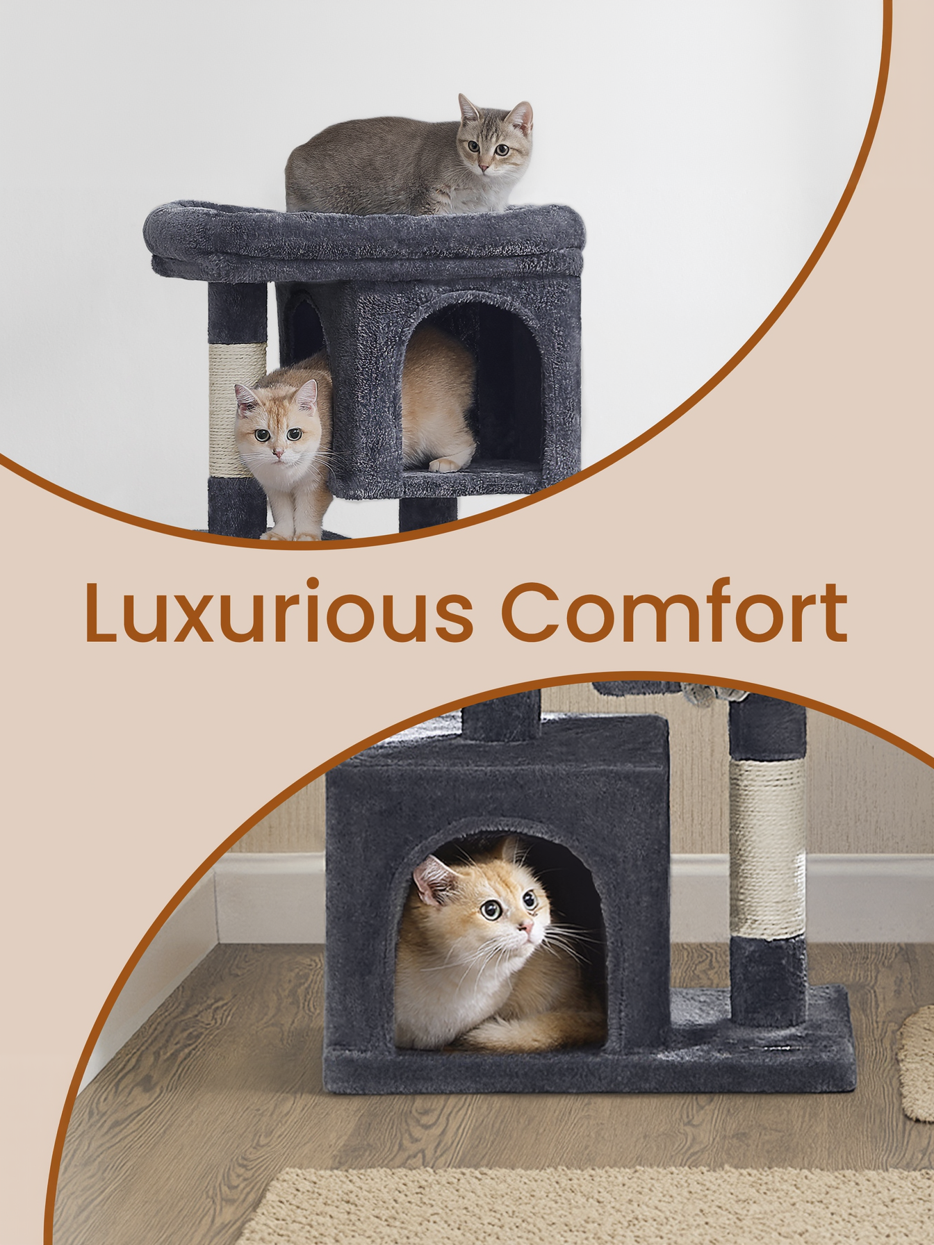29.1-Inch Cat Tree Tower with Large Perch & 2 Caves, Plush Condo for Medium Cats up to 11 lb, with Scratching Posts, Smoky Gray