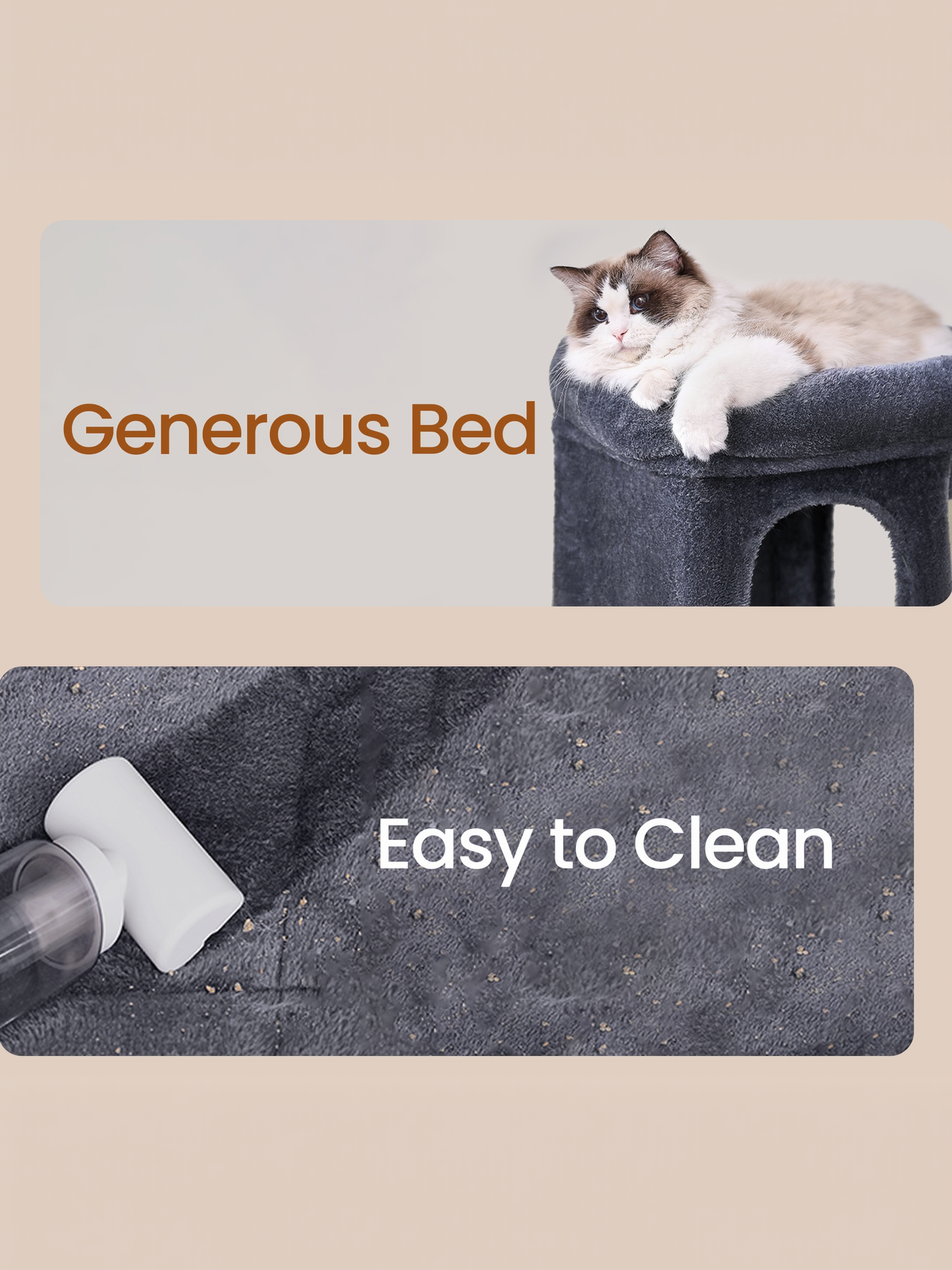 29.1-Inch Cat Tree Tower with Large Perch & 2 Caves, Plush Condo for Medium Cats up to 11 lb, with Scratching Posts, Smoky Gray