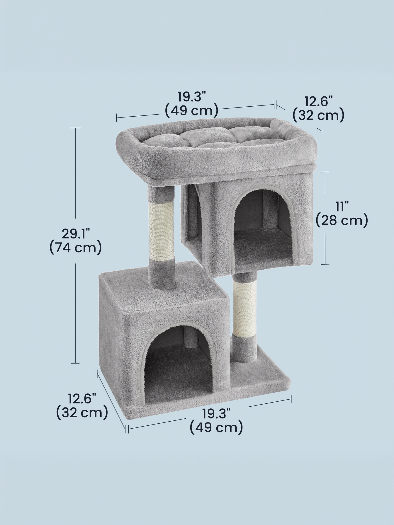 29.1-Inch Cat Tree Tower with Large Perch & 2 Caves, Plush Condo for Medium Cats up to 12 lb, with Scratching Posts, Light Gray29.1-Inch Cat Tree Tower with Large Perch & 2 Caves, Plush Condo for Medium Cats up to 12 lb, with Scratching Posts, Light Gray
