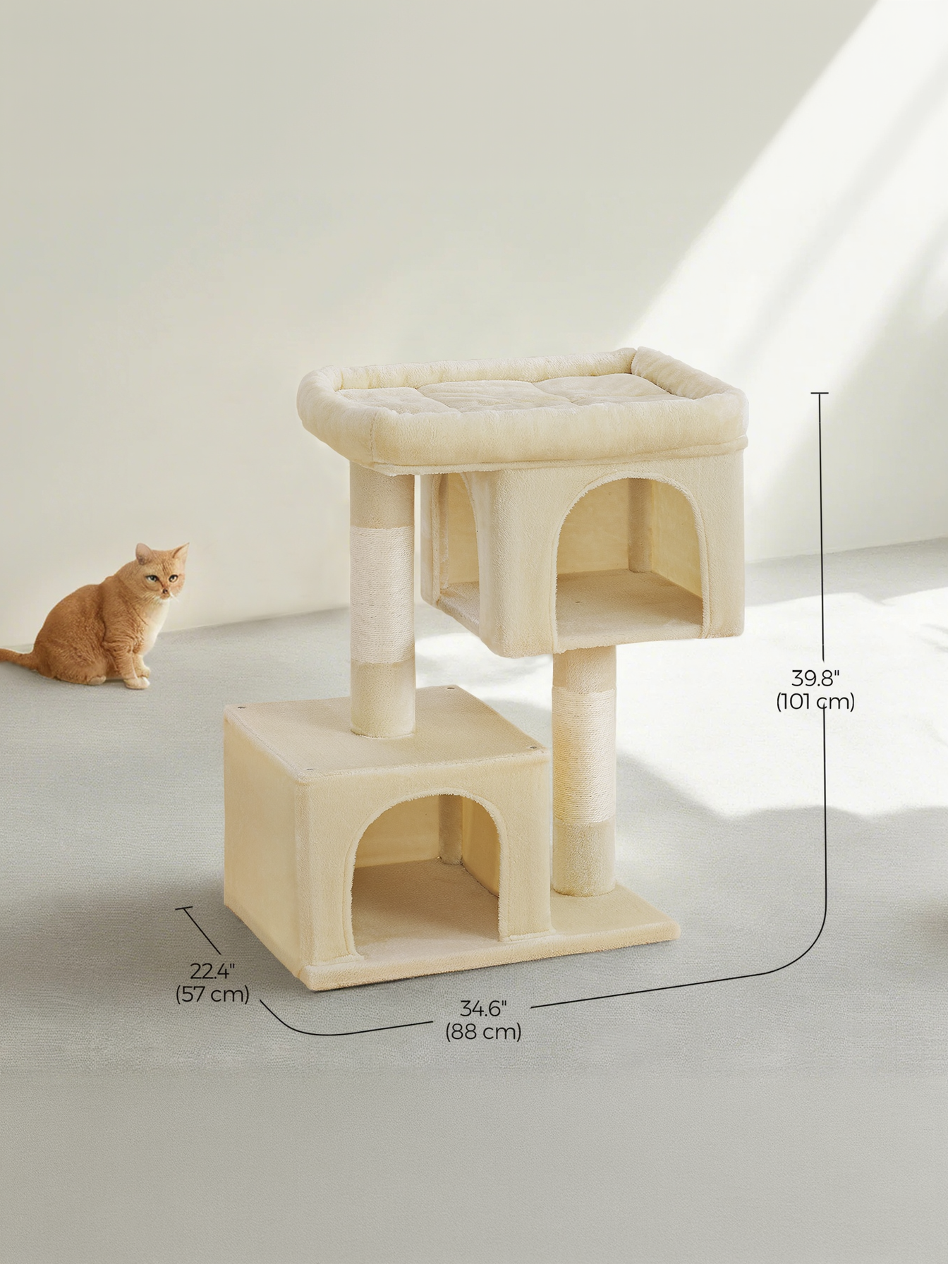 40.6-Inch Cat Tree Tower for Extra Large Cats up to 44 lb, Plush Condo with Large Perch & 3 Caves, Scratching Posts, Beige