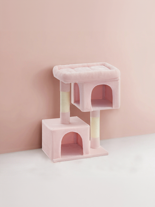 40.6-Inch Cat Tree Tower for Extra Large Cats up to 44 lb, Plush Condo with Large Perch & 2 Caves, Scratching Posts, Jelly Pink