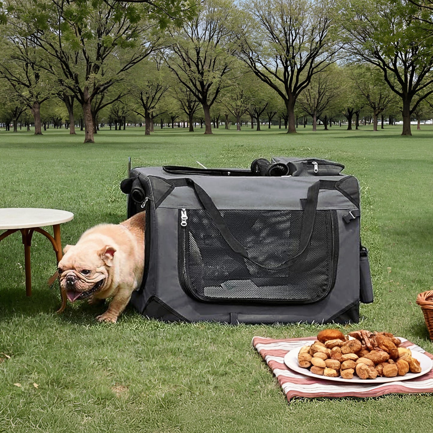24 Inch Collapsible Soft Dog Crate, Portable Travel Kennel with Safety Zippers for Indoor and Outdoor Use, Gray