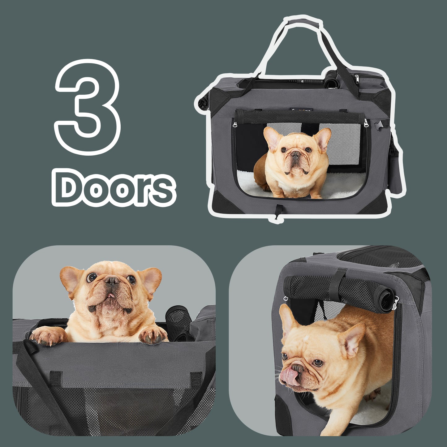 24 Inch Collapsible Soft Dog Crate, Portable Travel Kennel with Safety Zippers for Indoor and Outdoor Use, Gray