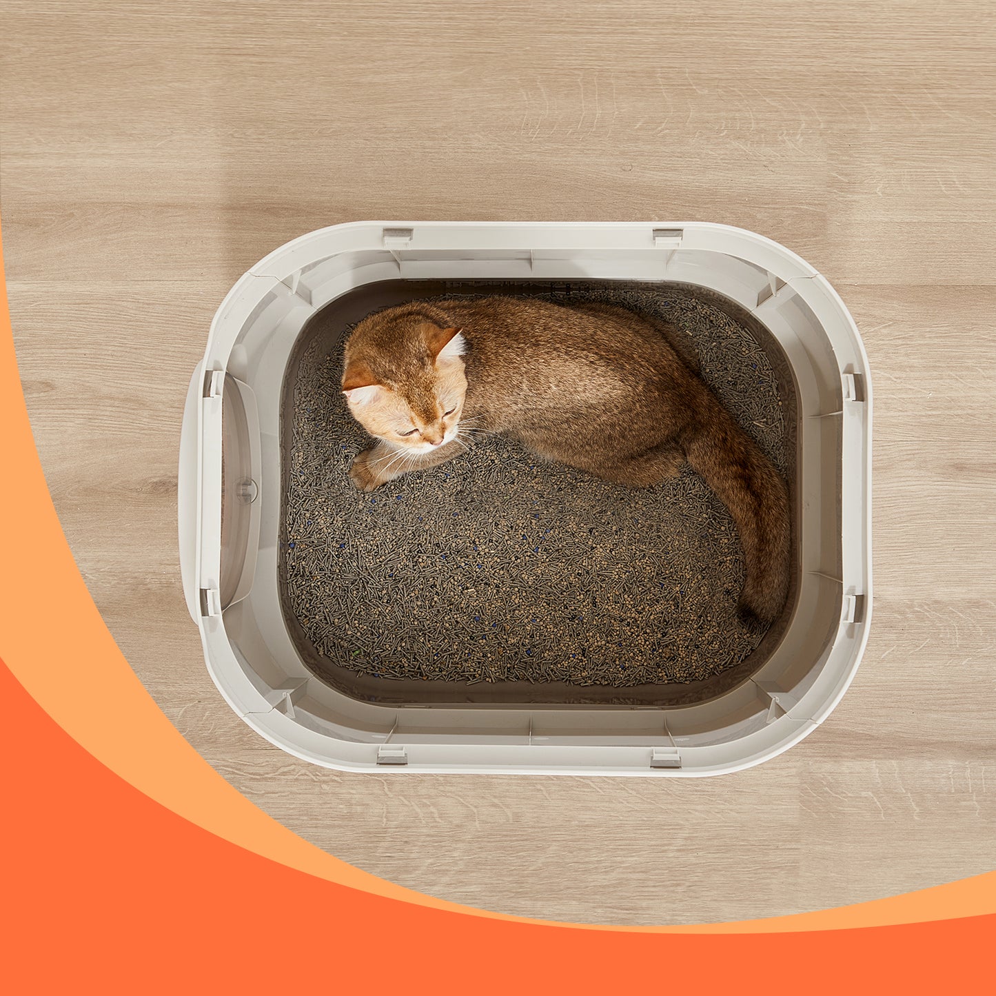 XL Enclosed Cat Litter Box with Slide-Out Tray, Anti-Tracking Top Grate & Adjustable Door, Includes Scoop & Brush, Oatmeal and Warm Gray