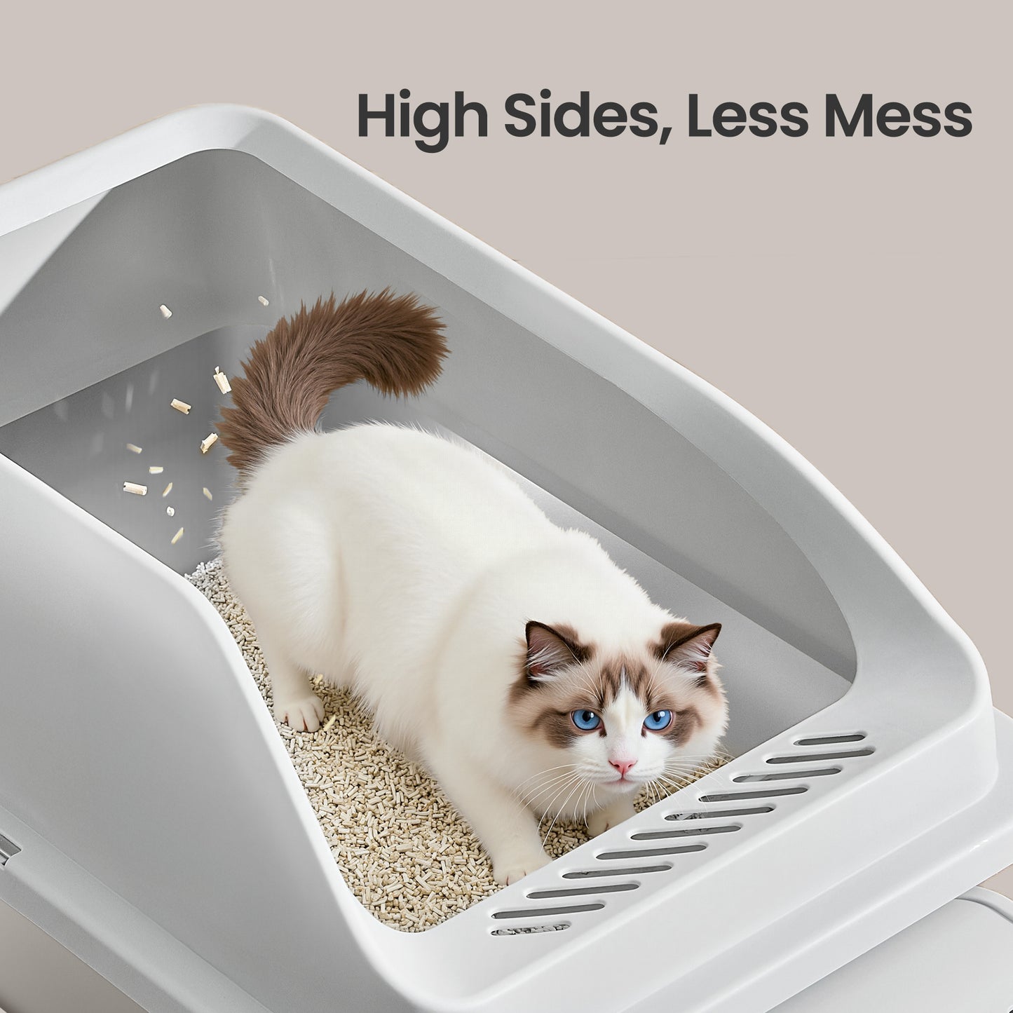 Stainless Steel Open Top Cat Litter Box with Step, High-Sided Litter Tray for Cats up to 33 lb, Dove Gray