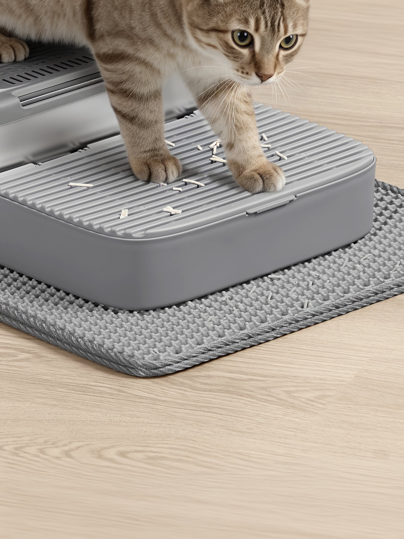 Stainless Steel Cat Litter Box with Flip Lid and Litter Catcher, 2-Door Enclosed Litter Box for Cats up to 33 lb, Dove Gray