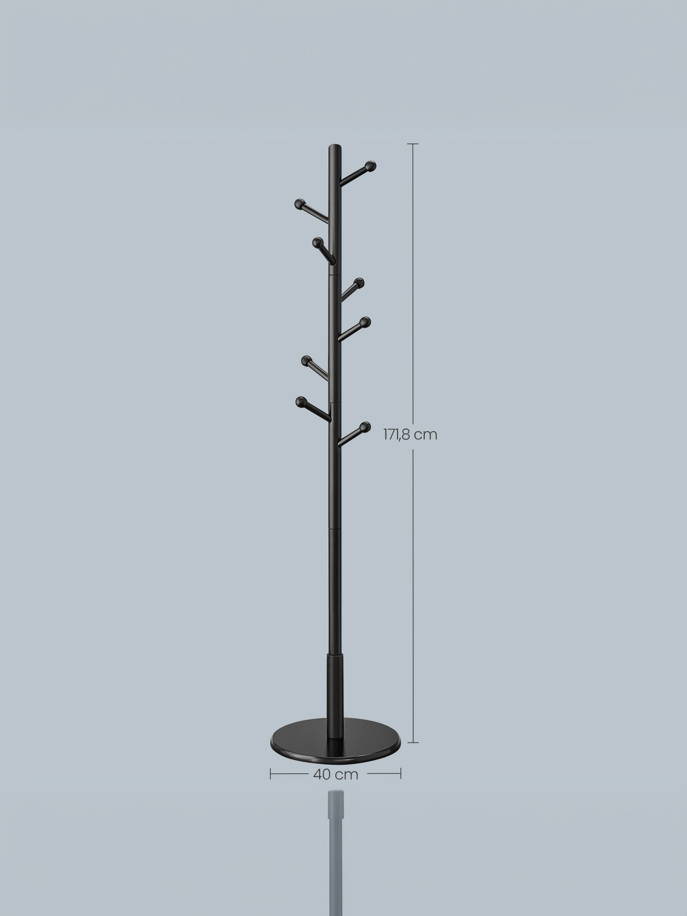 Solid Wood Coat Rack with 8 Hooks, Adjustable Height Free Standing Coat Tree for Entryway and Hallway, Rubberwood, Ink Black