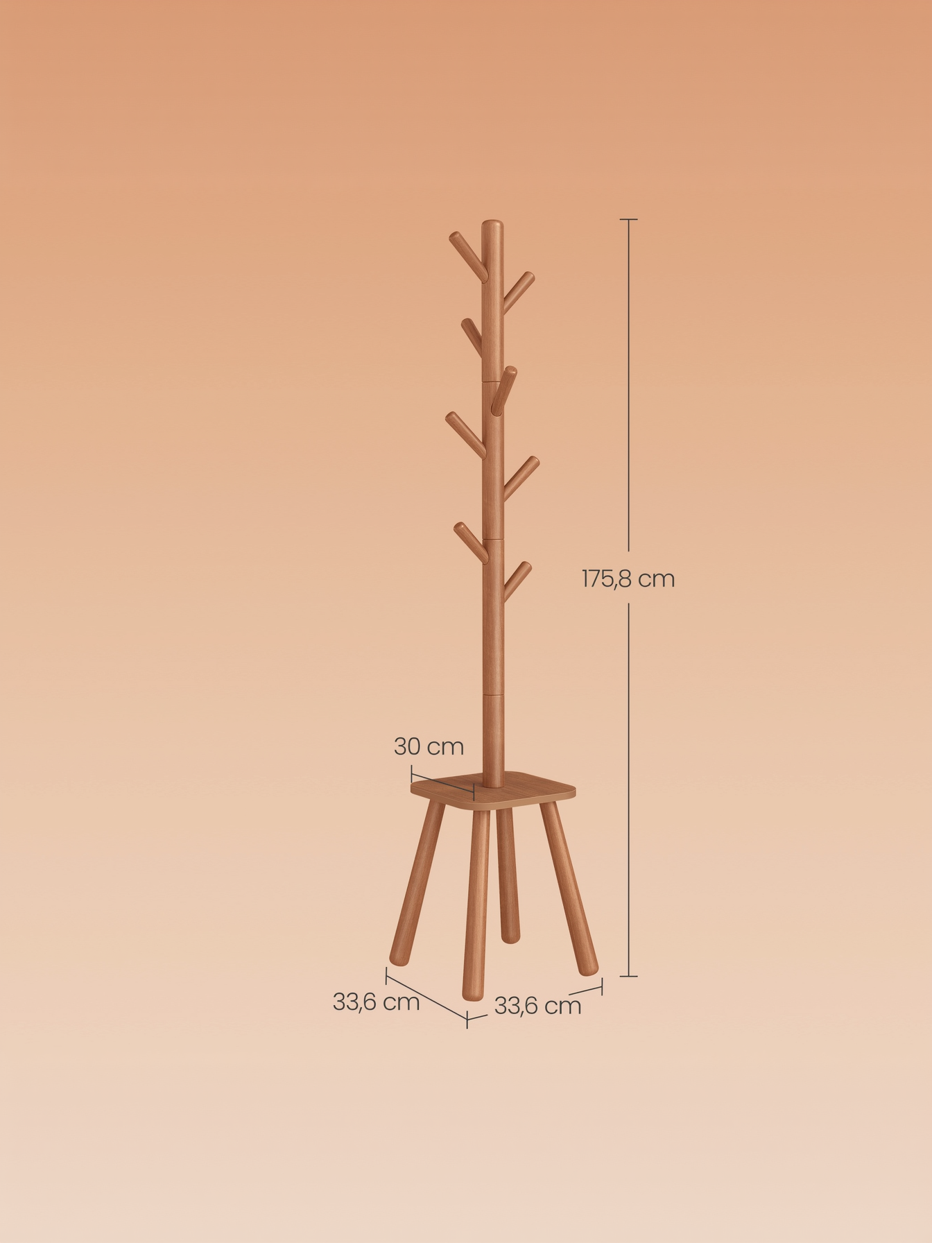 Free Standing Coat Rack with 8 Hooks and Storage Shelf, 69.2-Inch Tall Hall Coat Tree for Entryway and Bedroom, Caramel Brown