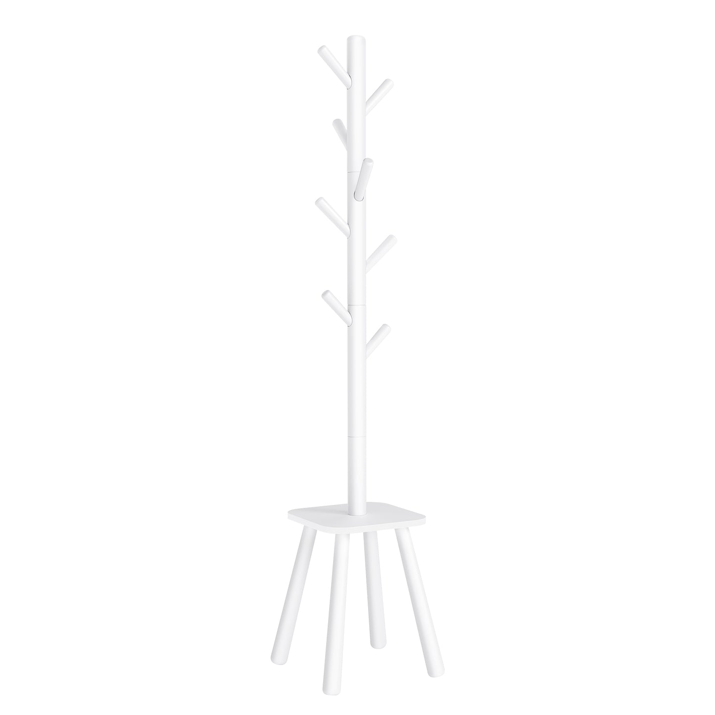 69.2-Inch Freestanding Coat Rack with 8 Hooks and Storage Shelf, 4-Leg Base Design for Coats, Hats, and Bags, Cloud White