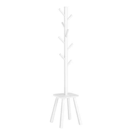 69.2-Inch Freestanding Coat Rack with 8 Hooks and Storage Shelf, 4-Leg Base Design for Coats, Hats, and Bags, Cloud White