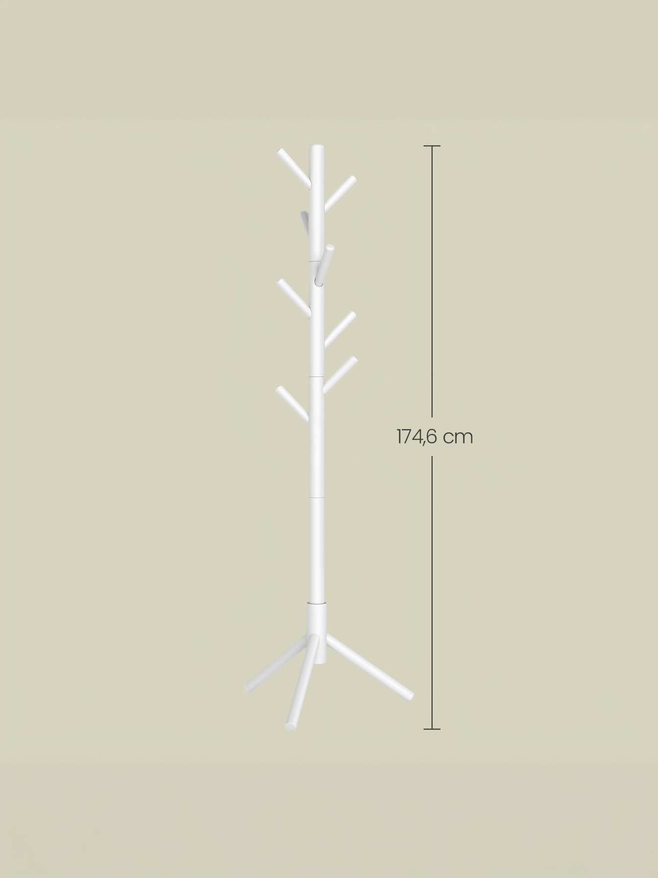 Solid Wood Tree-Shaped Coat Rack with 8 Hooks, Adjustable Height Free Standing Coat Tree for Living Room and Bedroom, White