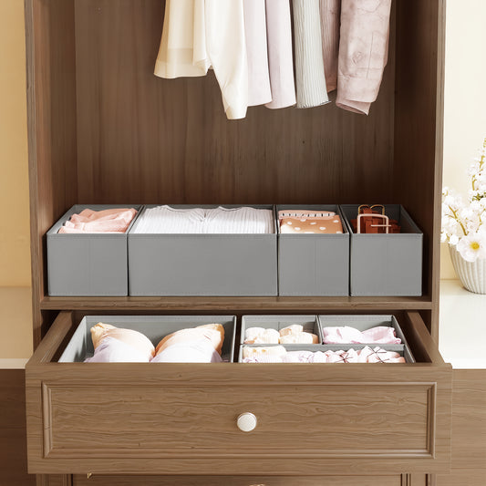 12-Piece Foldable Drawer Organizer Set, Multi-Size Fabric Storage Bins for Underwear & Accessories, Dove Gray