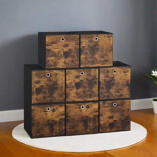 Set of 8 Foldable Fabric Storage Cubes, 13 Inch Collapsible Storage Bins for Cube Shelves, Rustic Brown and Ink Black