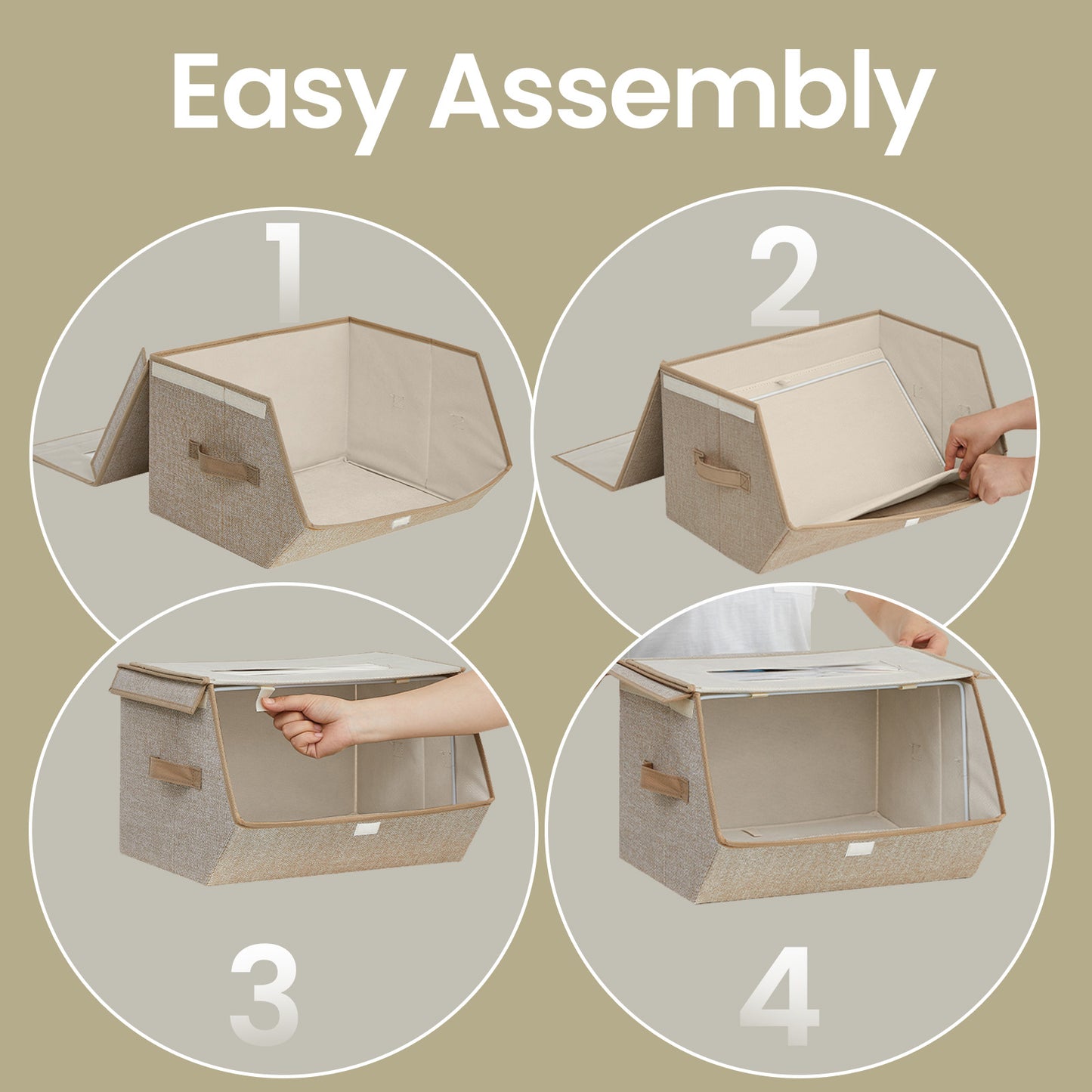 Set of 2 Stackable Storage Bins with Lids and Front Windows, Non-Woven Fabric Closet Organizers with Magnetic Closures, Sand Beige