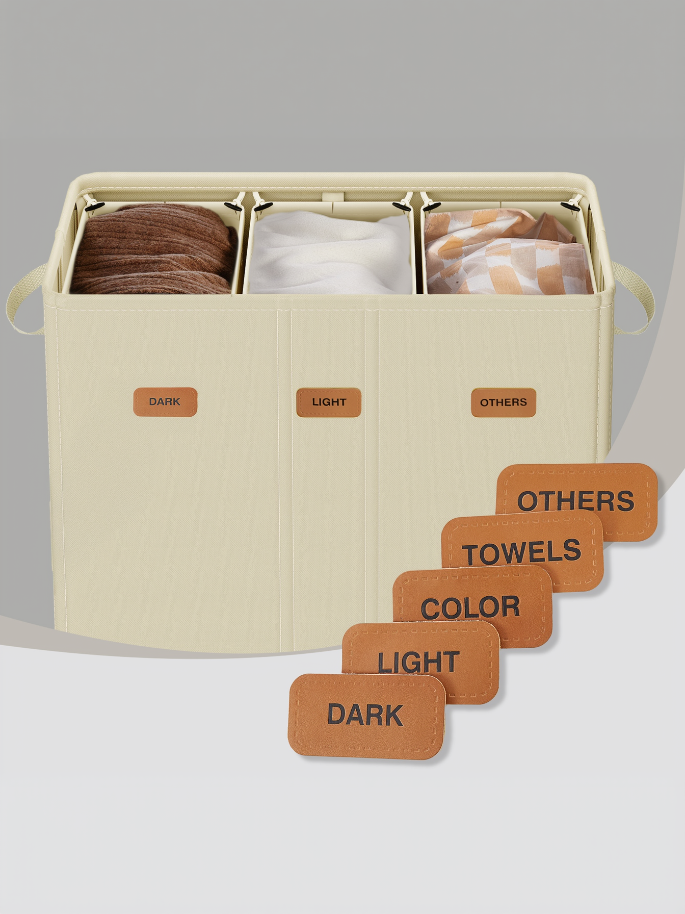 47.6 Gallon 3-Compartment Laundry Hamper, Laundry Basket Sorter with Removable Liners and Lid, for Bedroom, Cream White