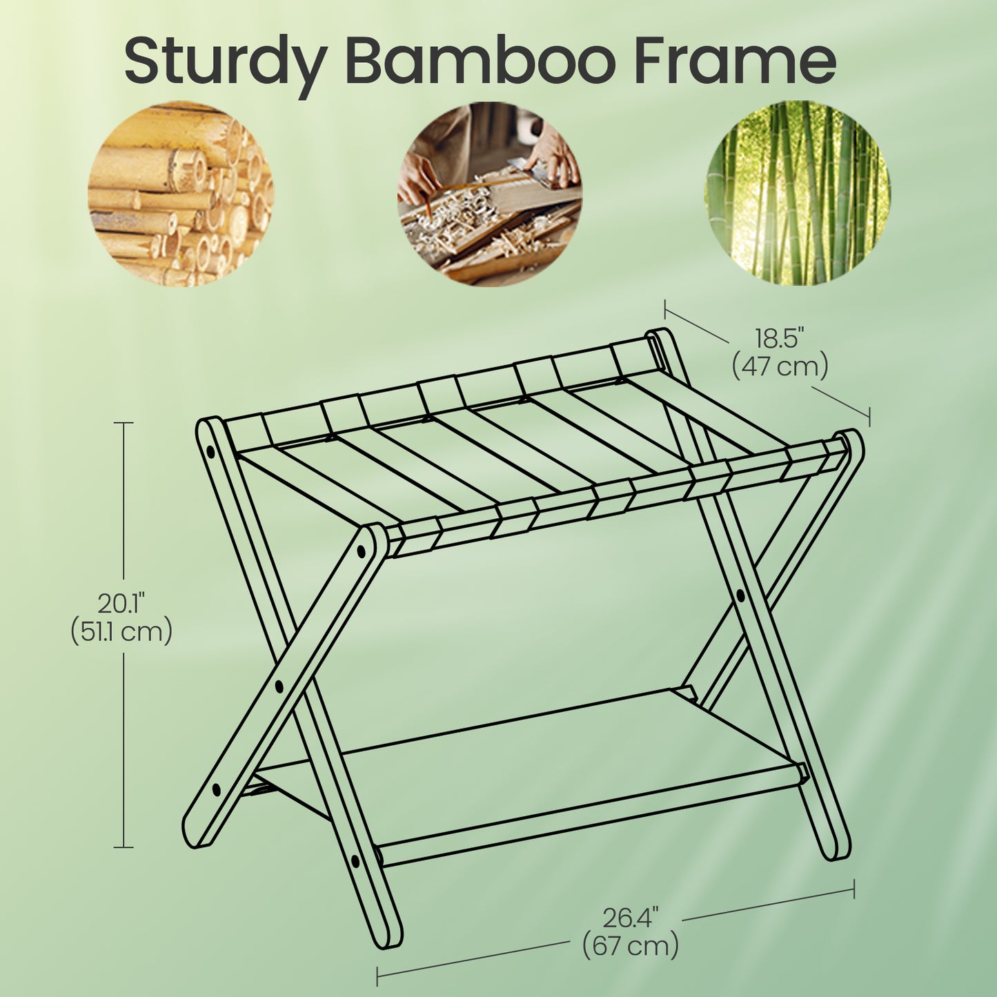 Folding Luggage Rack with Storage Shelf, Heavy-Duty Suitcase Stand for Guest Room and Hotel, Classic White