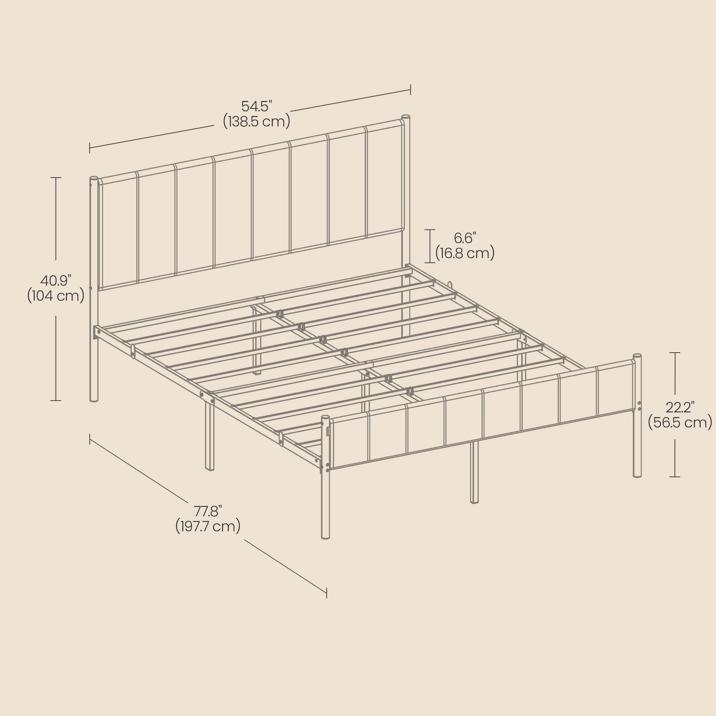 Full Size Metal Bed Frame with Upholstered Headboard and Footboard, 12.2-Inch Underbed Clearance, 1100 lb Capacity, Easy Assembly, Dove Gray