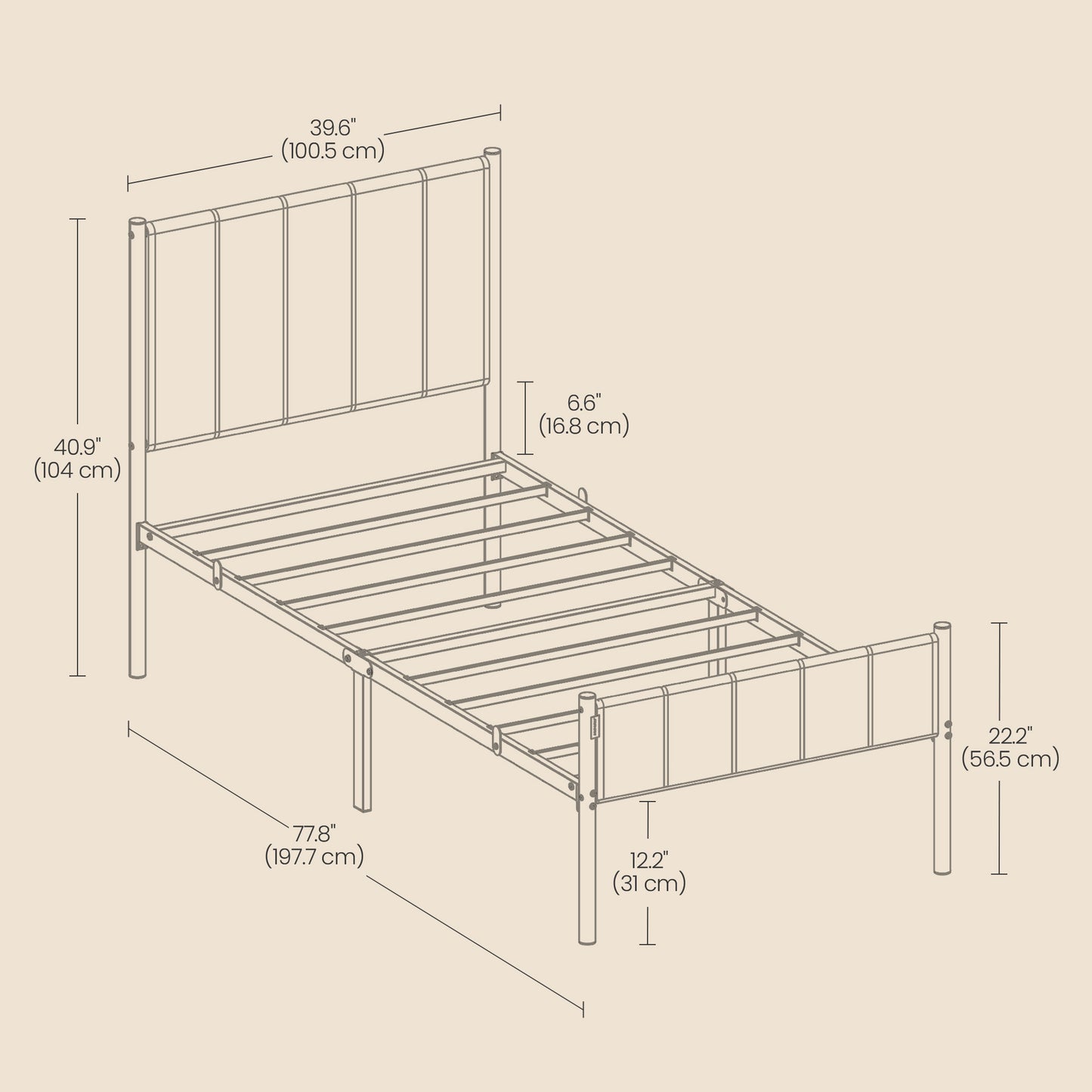 Twin Size Metal Bed Frame with Upholstered Headboard and Footboard, 12.4-Inch Underbed Clearance, 550 lb Capacity, Easy Assembly, Forest Green