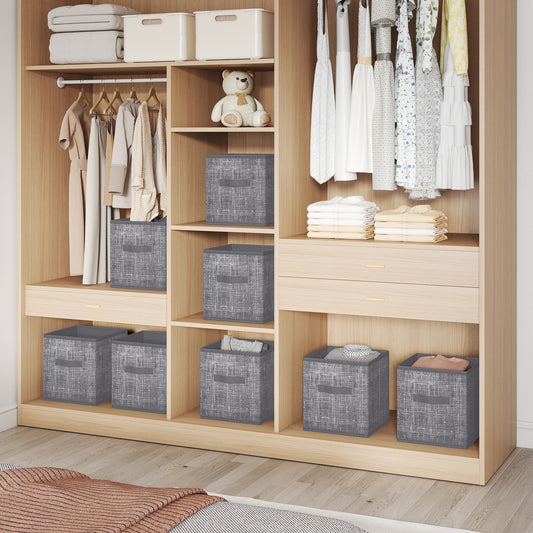 Set of 10 Foldable Fabric Storage Cubes, 10.2 Inch Closet Organizer Bins with Handles for Shelves, Cattail Gray