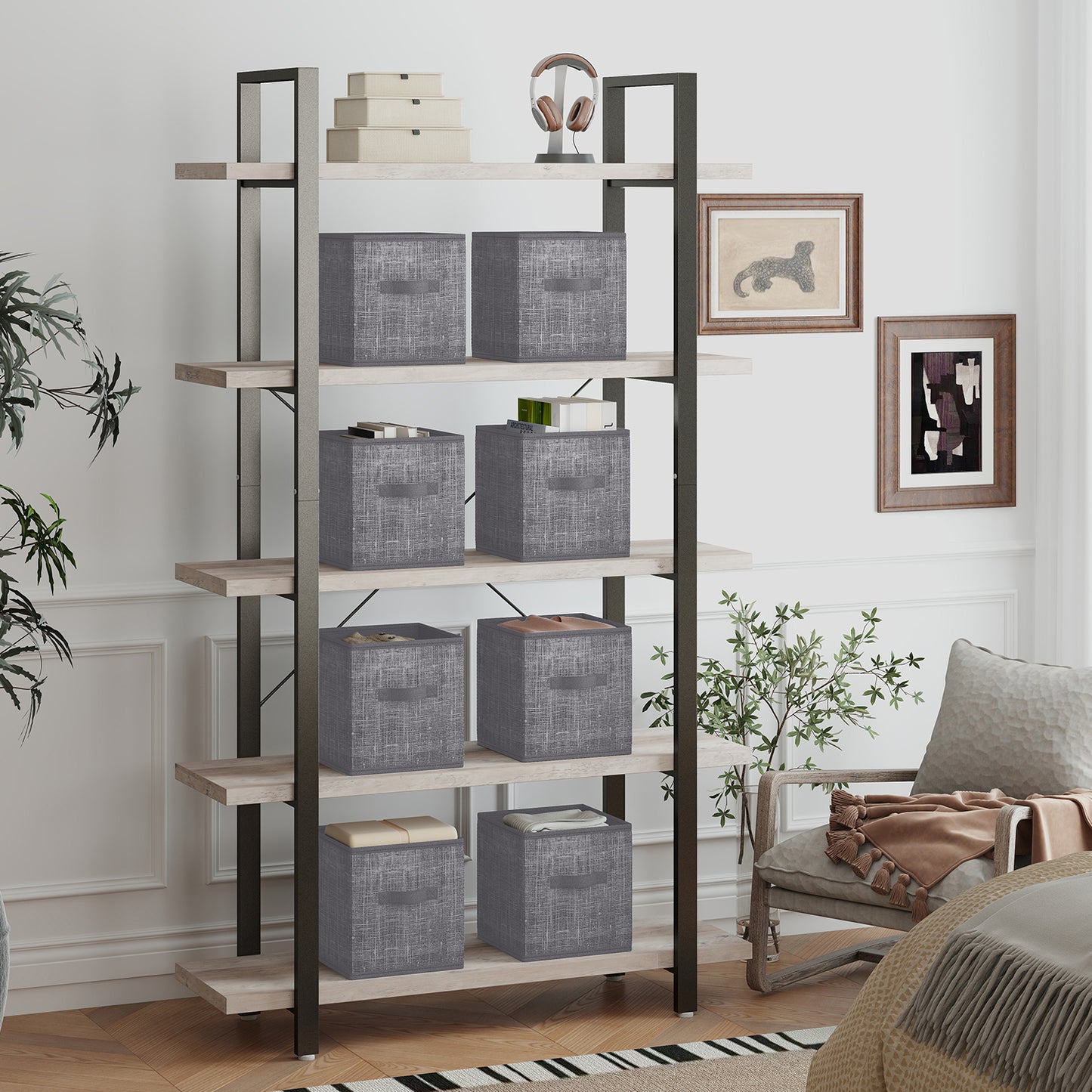 Set of 10 Foldable Fabric Storage Cubes, 10.2 Inch Closet Organizer Bins with Handles for Shelves, Cattail Gray