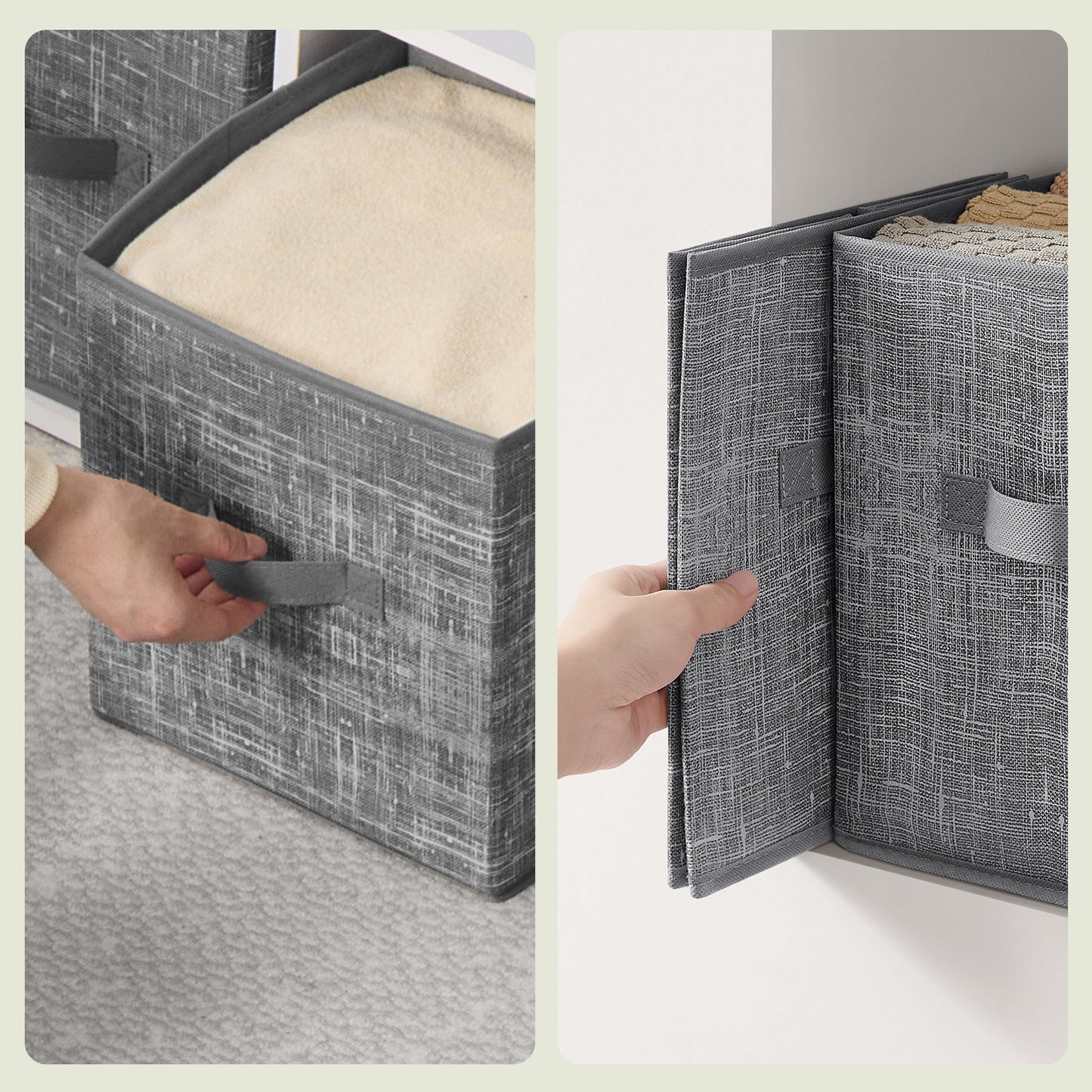 Set of 10 Foldable Fabric Storage Cubes, 10.2 Inch Closet Organizer Bins with Handles for Shelves, Cattail Gray