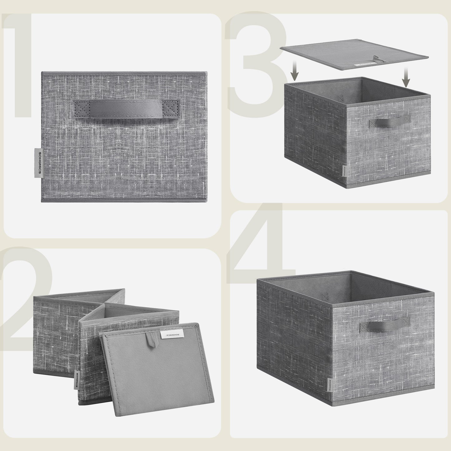 Set of 3 Foldable Fabric Storage Cubes, 15.7 x 11.8 Inch Closet Organizer Bins with Handles for Shelves, Cattail Gray