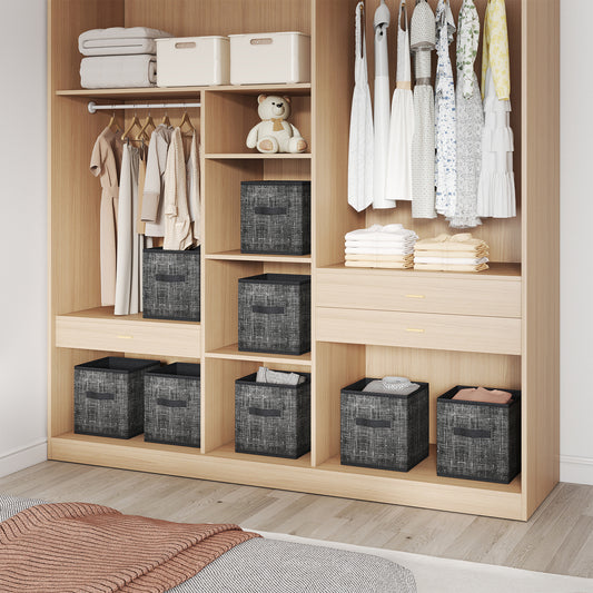 Set of 8 Foldable Storage Cubes, 10.2" Fabric Bins with Handles for Shelves, Closet Organizers for Clothes and Toys, Ink Black