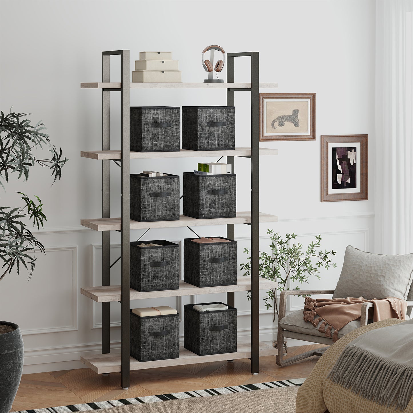 Set of 8 Foldable Storage Cubes, 10.2" Fabric Bins with Handles for Shelves, Closet Organizers for Clothes and Toys, Ink Black