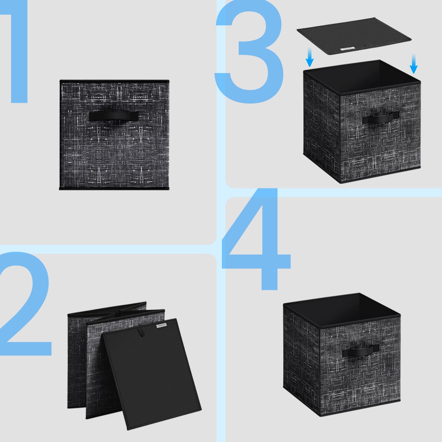 Set of 8 Foldable Storage Cubes, 10.2" Fabric Bins with Handles for Shelves, Closet Organizers for Clothes and Toys, Ink Black