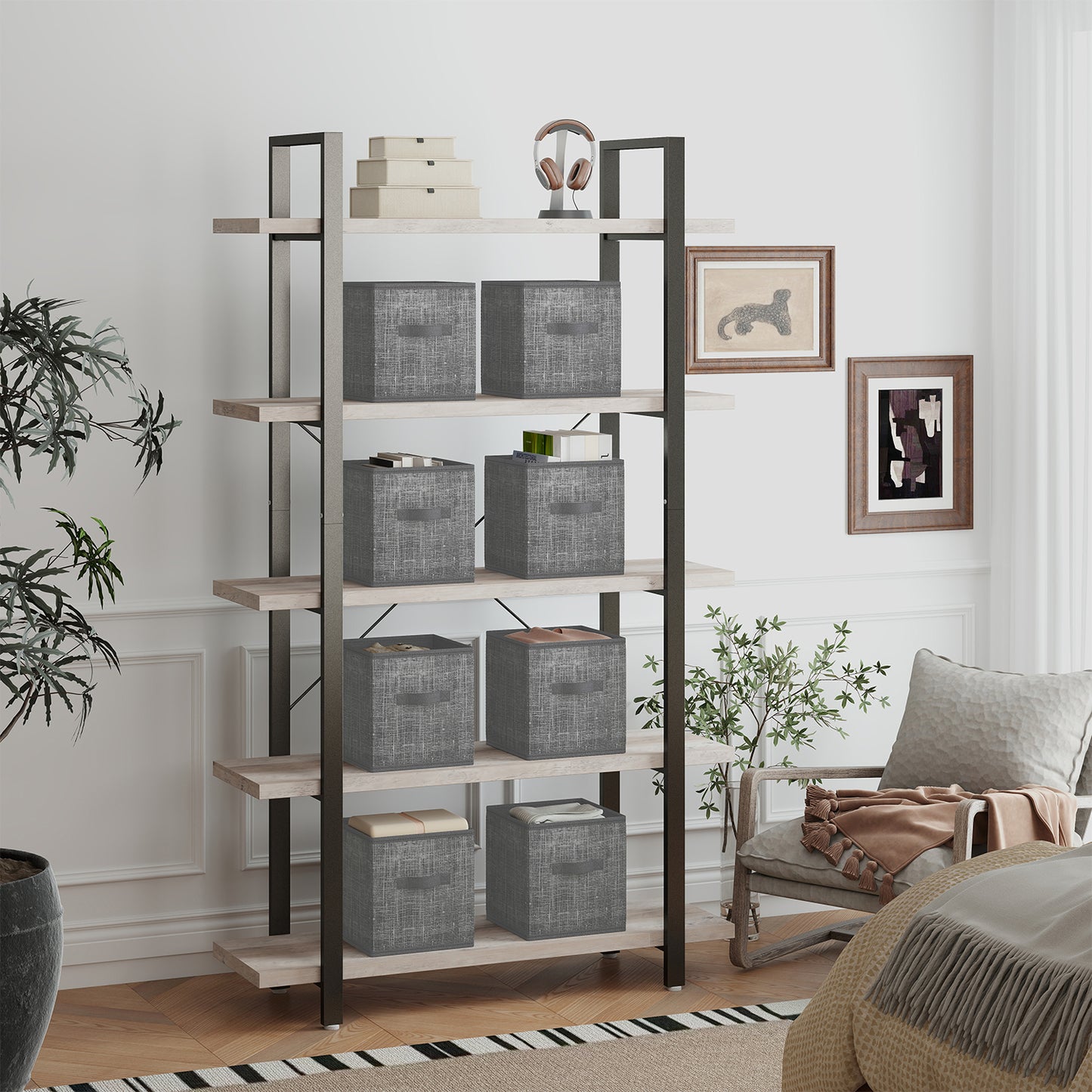 Set of 8 Foldable Storage Cubes, 10.2" Non-Woven Fabric Bins with Handles for Shelves and Closet Organizers, Cattail Gray