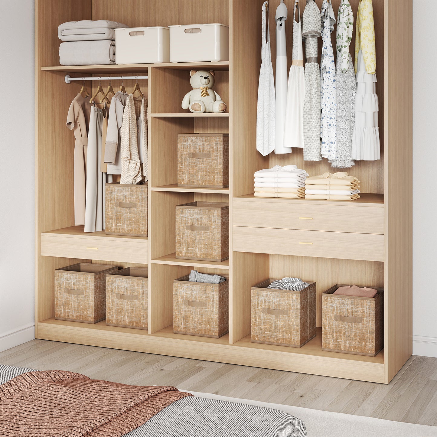 Set of 8 Foldable Storage Cubes, 10.2" Fabric Bins with Handles for Closet Organizers and Shelves, Sand Beige