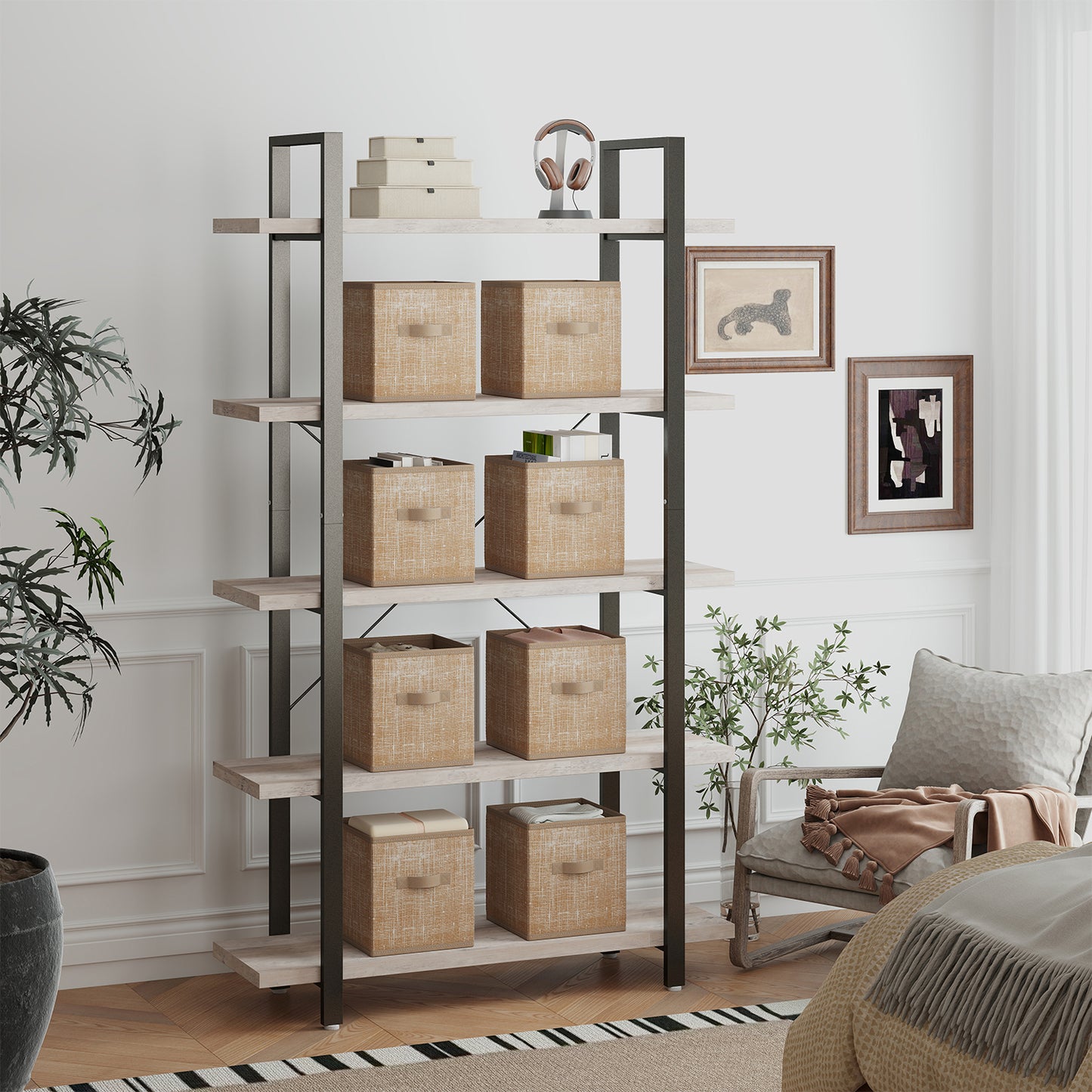 Set of 8 Foldable Storage Cubes, 10.2" Fabric Bins with Handles for Closet Organizers and Shelves, Sand Beige