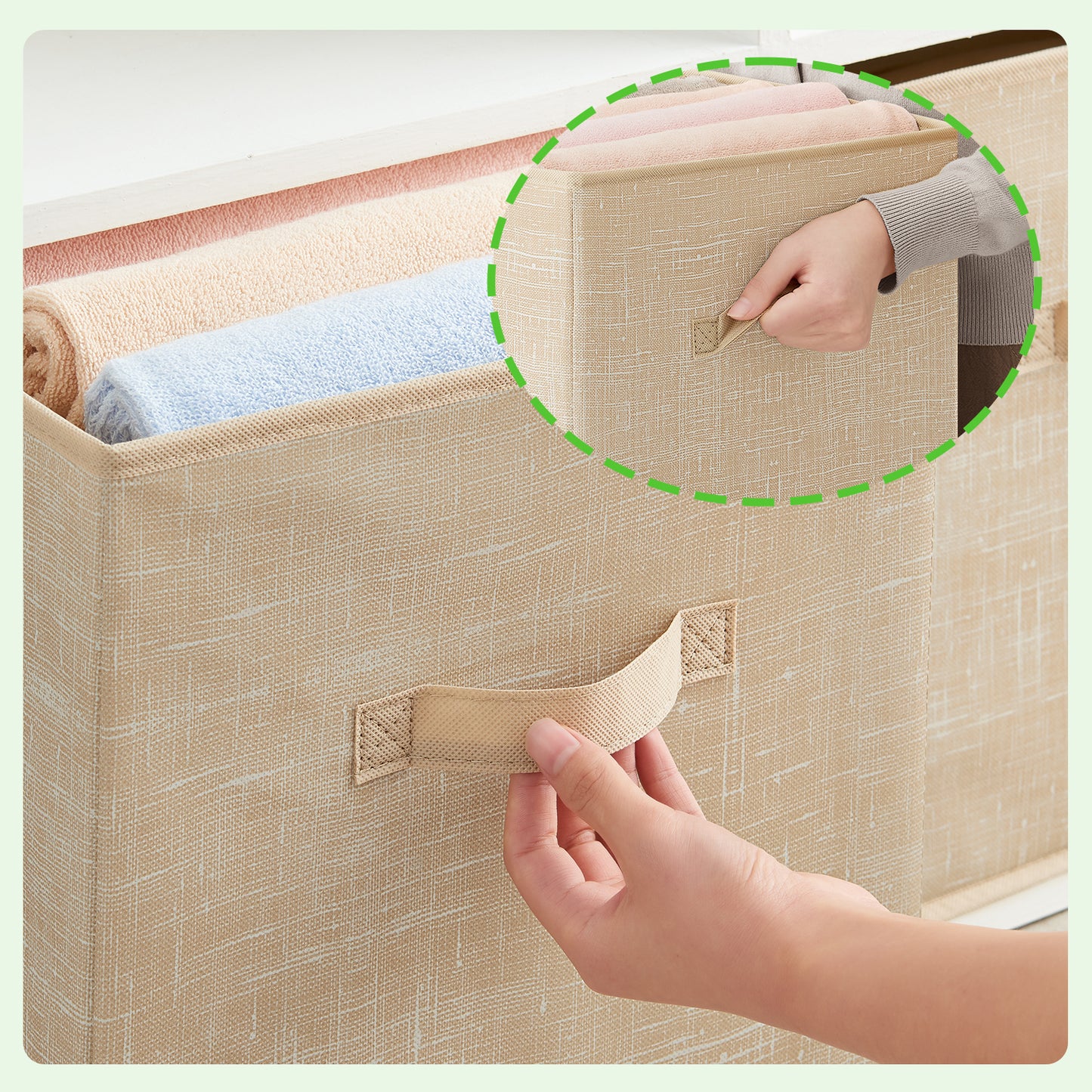 Set of 8 Foldable Storage Cubes, 10.2" Fabric Bins with Handles for Closet Organizers and Shelves, Sand Beige