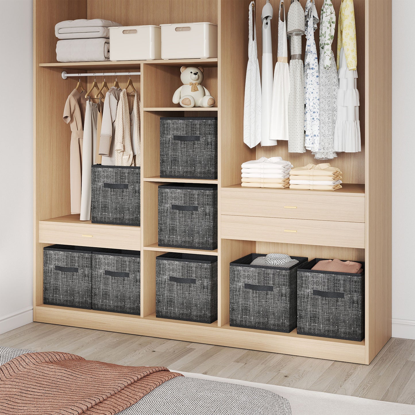 Set of 8 Foldable Fabric Storage Cubes, 13-Inch Closet Organizer Bins with Handles for Shelves, Ink Black