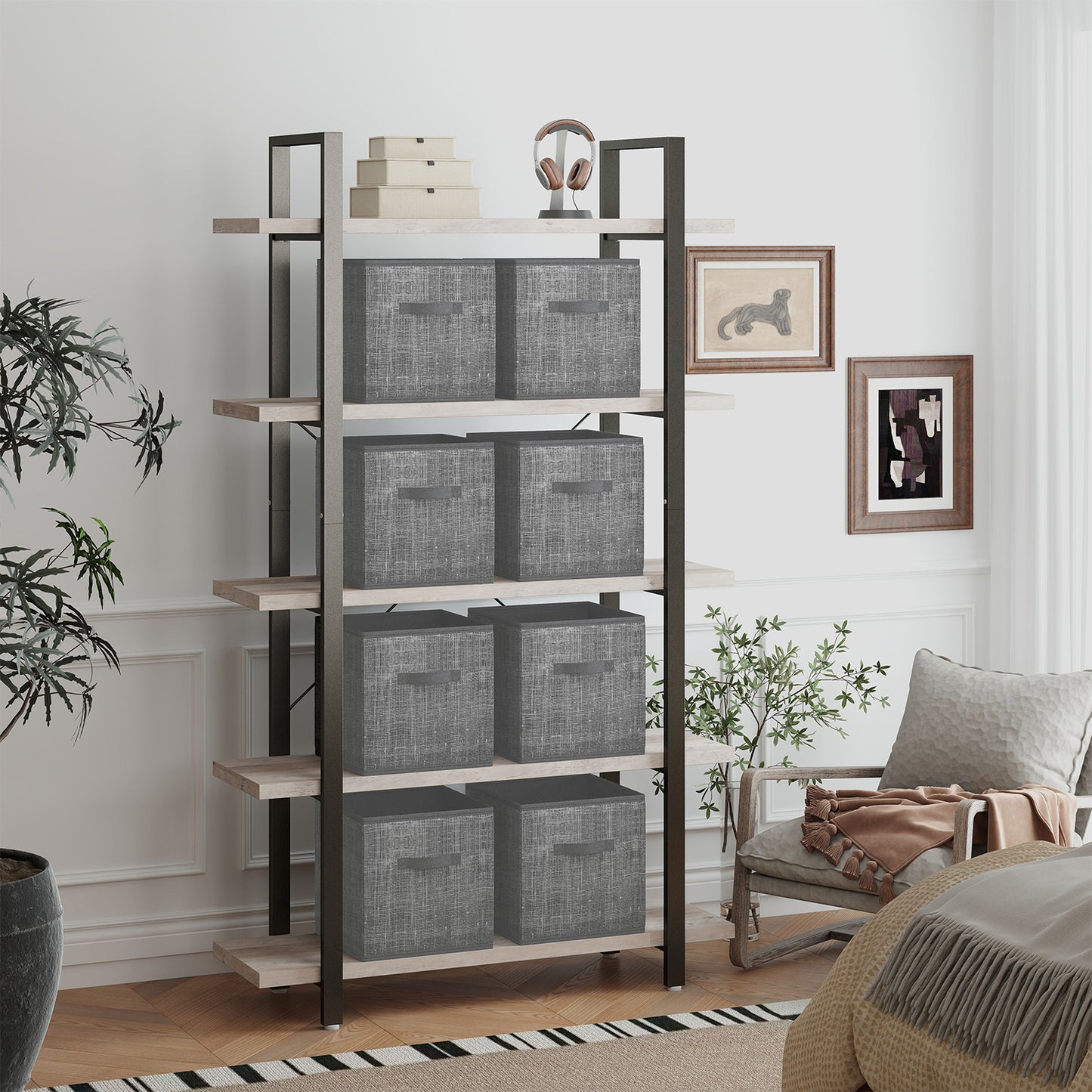 Set of 8 Foldable Fabric Storage Cubes, 13" Closet Organizer Bins with Handles for Shelves, Cattail Gray