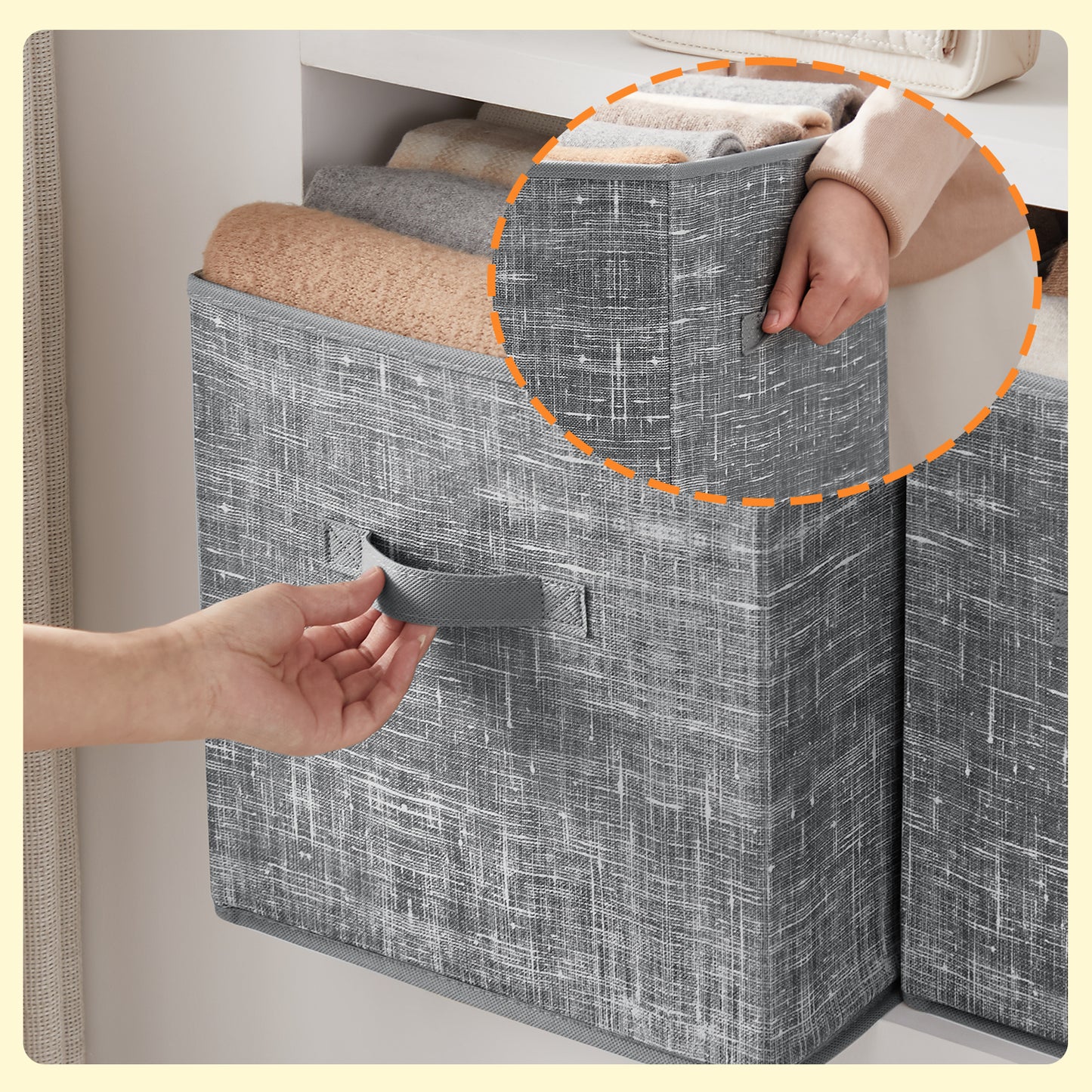 Set of 8 Foldable Fabric Storage Cubes, 13" Closet Organizer Bins with Handles for Shelves, Cattail Gray