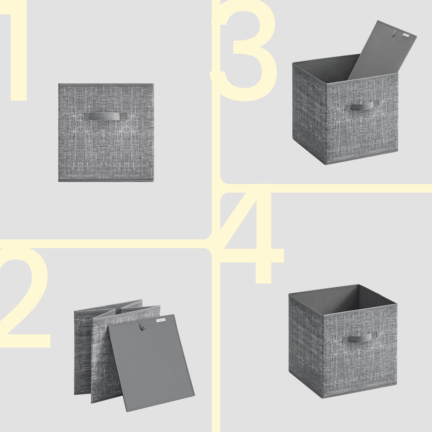 Set of 8 Foldable Fabric Storage Cubes, 13" Closet Organizer Bins with Handles for Shelves, Cattail Gray