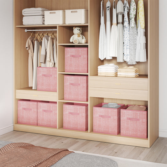 Set of 8 Foldable Fabric Storage Cubes, 13-Inch Closet Organizer Bins with Handles for Shelves, Jelly Pink