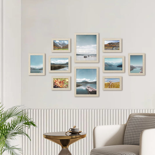 Collage Picture Frames Set of 10, Two 8x10, Four 5x7, Four 4x6, Wall or Table Display Photo Frames for Gallery Decor and Gifts, Natural Beige